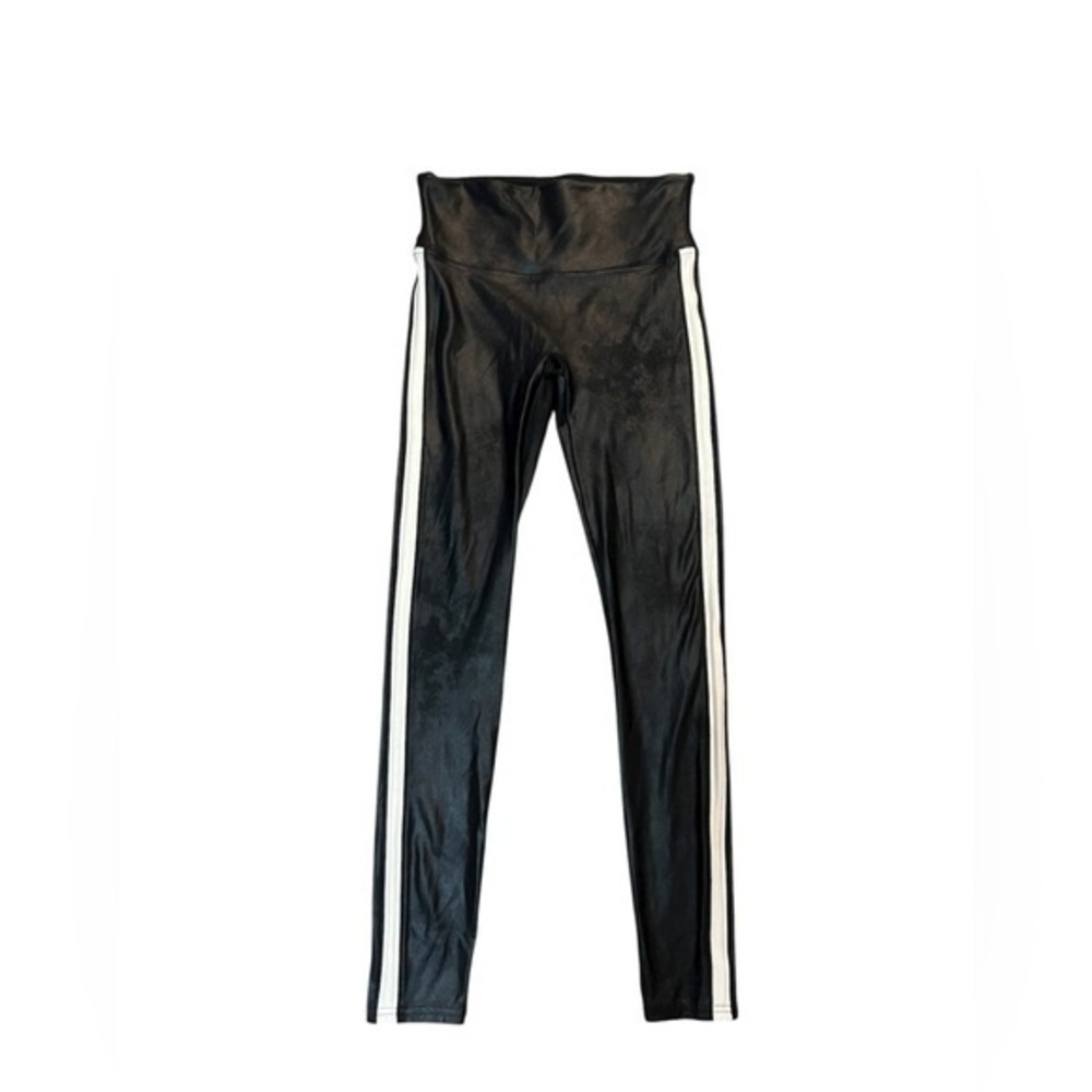 Spanx Faux Black Leather Side Stripe Leggings Size Medium